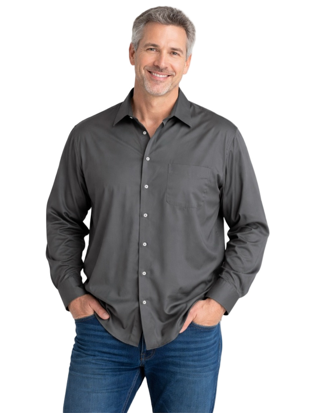 van heusen regular fit lux sateen grey men’s button down dress shirt